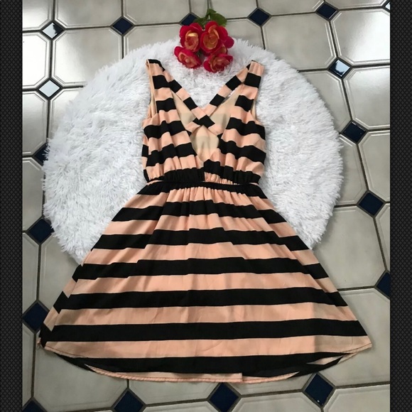 WINDSOR SKATER DRESS STRIPED BLACK/CORAL S - Picture 3 of 8